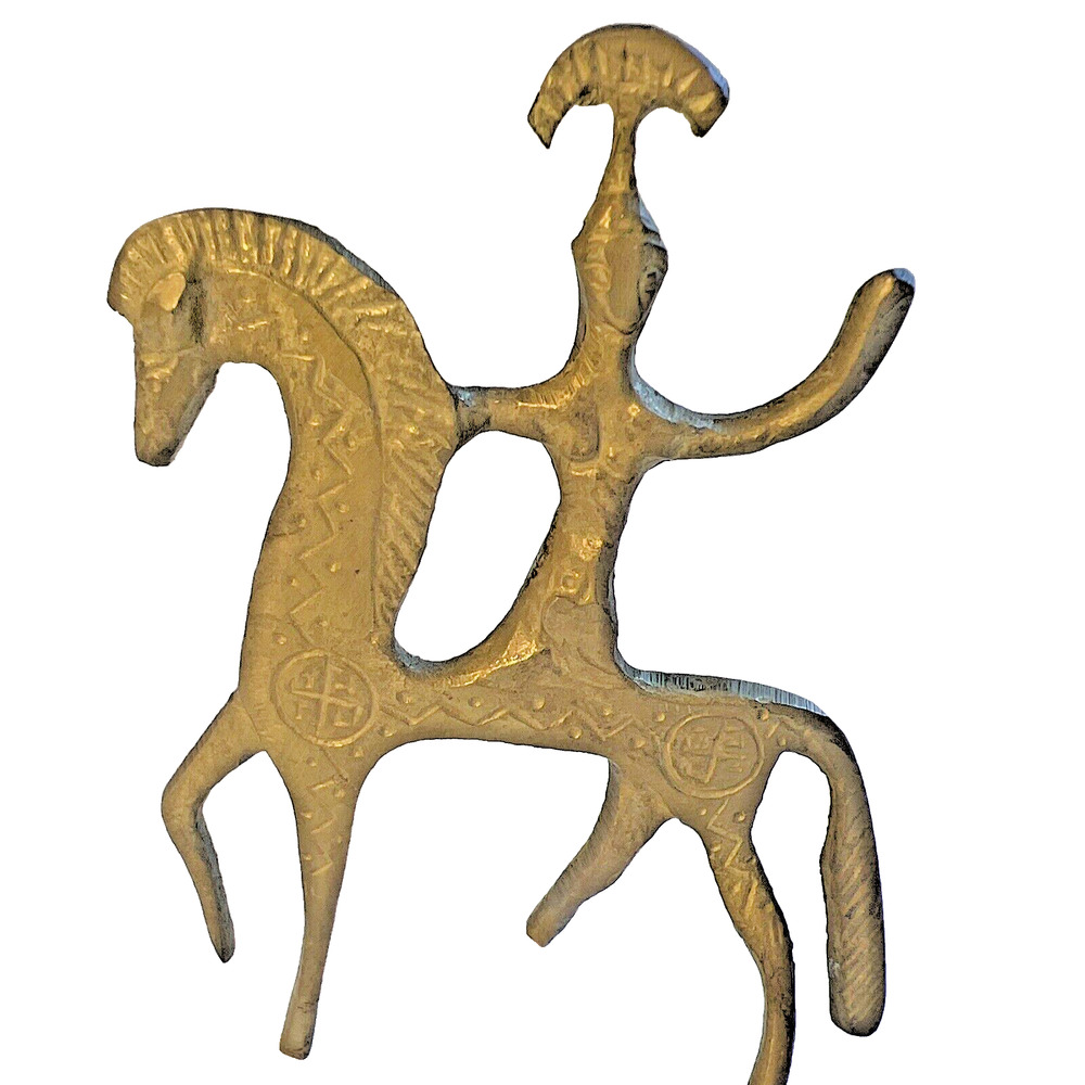 Vintage MCM Frederick Weinberg Style Bronze Etruscan Horse & Rider Wall Plaque